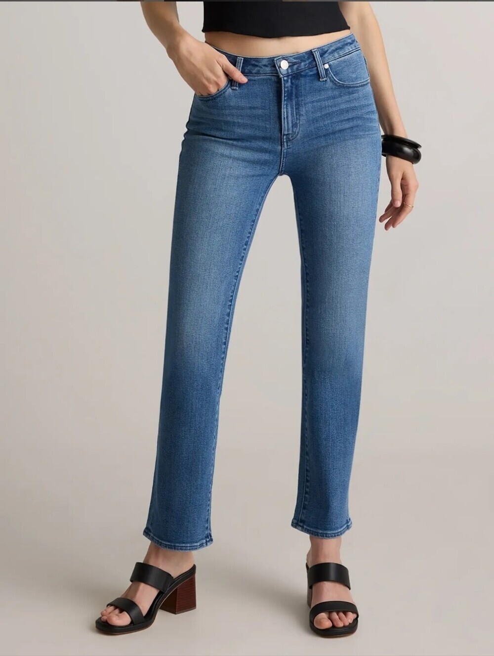 Quince Bella Stretch Straight Jeans Seaside Blue High Rise Ankle Denim Size 26